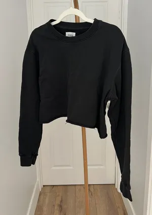 MATE the Label Black Crewneck Cropped Sweater Raw Hem Organic Cotton S thumbnail 1