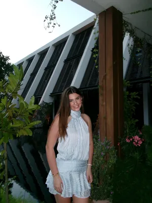 Peppermayo Willow Chiffon Mini Dress Open Back Mini Dress in Blue thumbnail 2