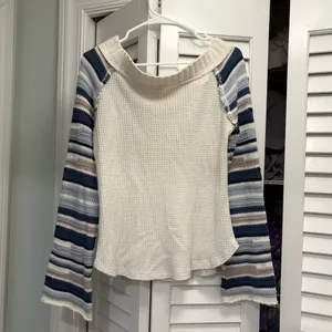 Altar’d State Off the Shoulder Bell Sleeve Sweater Waffle Knit Small thumbnail 2
