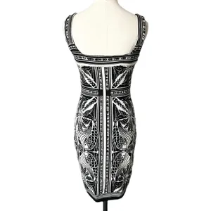 Farm Rio Elegance Scarf Mini Dress Black White Bodycon Geometric Knit Size XS thumbnail 4