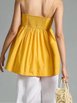 Anthropologie Maeve yellow Babydoll Top Spaghetti strap Size Medium Tunic thumbnail 2