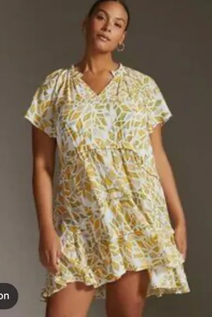 Anthropologie Mosaic Print Tiered Mini Dress with Flutter Sleeves thumbnail 1