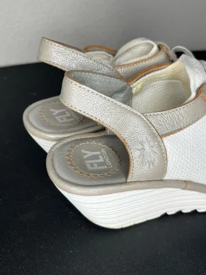 Fly London White & Solver Yedu Lace Up Peep Toe Wedge Sandals Size EU 39 thumbnail 7