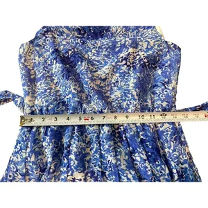 Lauren Ralph Lauren Blue Floral Sheer Lined Tie Waist Pleated Sleeveless Dress 2 thumbnail 12