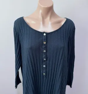 FP Beach Free People Navy Blue Long Sleeve Dress Large Ribbed Buttons thumbnail 2