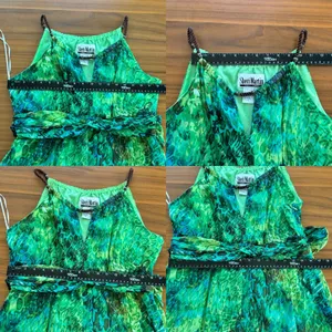 90s Vintage Sheri Martin‎ New York Green Tropical Print Chiffon Maxi Dress 10 thumbnail 6