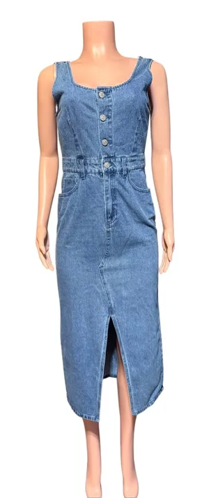 Forever 21 denim square neck midi dress M thumbnail 1