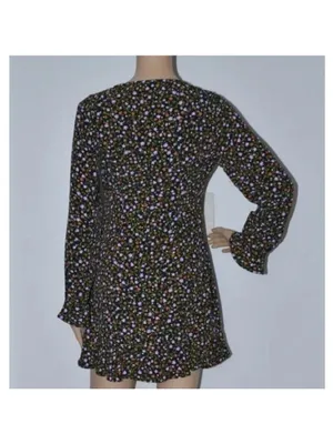 Zara Floral Print Long Sleeve Mini Dress Black Small thumbnail 6