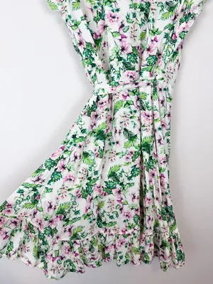 Juicy Couture Allover‎ Floral Wrap Dress Ruffle White Green Pink Size 0 thumbnail 8