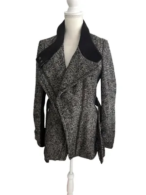 EXPRESS Gray Black Belted Coat Size Medium thumbnail 6