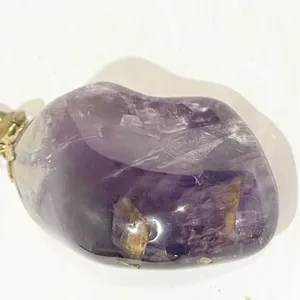 Vintage Amethyst Gemstone Keychain Charm Pendant‎ Gold Tone Purple thumbnail 2