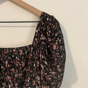 Sadie & Sage Textured Chiffon Floral Print Puff Sleeve Top Peasant Size‎ M thumbnail 6