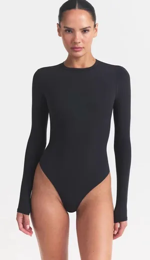 Skims Fits Everybody Long-Sleeve Crewneck Bodysuit Onyx Black Size XL NWT thumbnail 1