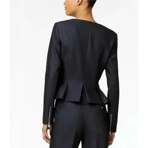 Calvin Klein Womens Denim Blue Peplum Zip Up Blazer,‎ Size 8 thumbnail 4