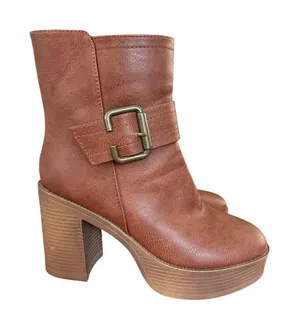 Yoki Brown Chunky Platform Ankle Boots Buckle Block Heel Size 8 thumbnail 1