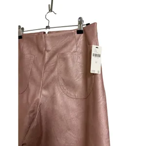 Maeve The Colette Crop Metallic Faux Leather Ruffle Hem Pants- Pink Metal Sz 30 thumbnail 5