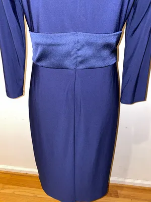 American Living Gabrielle Navy Blue Longsleeve Ruffle Satin Sheath Dress Size 6 thumbnail 10