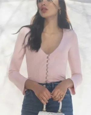 Reformation Pink Ribbed Knit Gellar Top Size: XS thumbnail 1