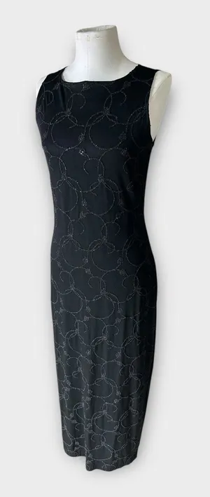 Vintage 90s City Triangles Sleeveless Beaded Maxi Dress Goth Punk Witchy Medium thumbnail 1