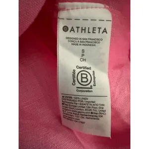Athleta Retreat Linen Short Sleeve Shirt in vibrant pink size Small MSRP $89 thumbnail 6