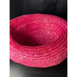 Vintage Magenta Pink Straw Sun Hat Wide Brim Floral‎ Ribbon Accent Summer Beach thumbnail 6