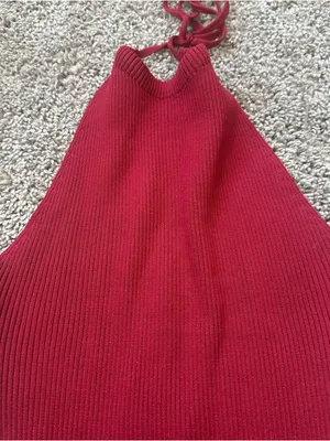 Shop Priceless Sleeveless Ribbed Halter Mini Dress in Deep Red thumbnail 3