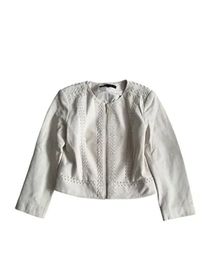 WHITE HOUSE BLACK MARKET Off White Leather Jacket Size XXS thumbnail 7