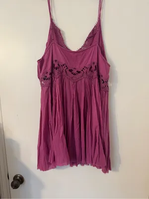 NWOT Free People Ilektra Lace Accent Cotton Slip Dress In Dahlia Mauve Size XL thumbnail 11