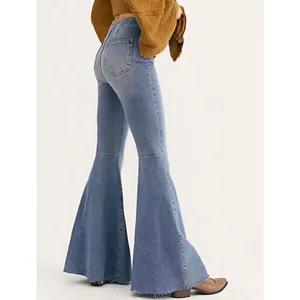 Free People Just Float On High Rise Flare Jeans W27 Light Wash Raw Hem Boho thumbnail 2