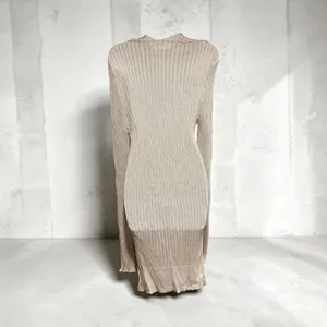 Free People Vie Boheme Cardi Sandcastle Tan Ribbed Knit Slit Cardigan Large L thumbnail 5