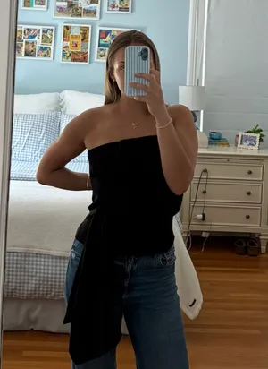 Black Zara Strapless Top Tie Detail thumbnail 1