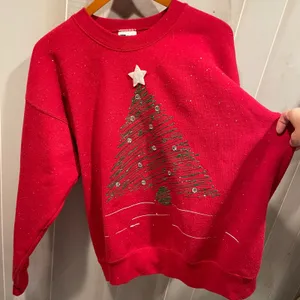 Cute vintage 80s broken in ugly holiday sweatshirt hand painted christmas tree thumbnail 7