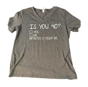 Funny Bella+Canvas Heather Gray V Neck T Shirt "Is You 40?" Print Size Large thumbnail 1
