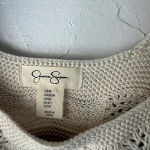Jessica Simpson Knit Top Striped Cropped Cream Brown M Romantic Cottage Coquette thumbnail 3