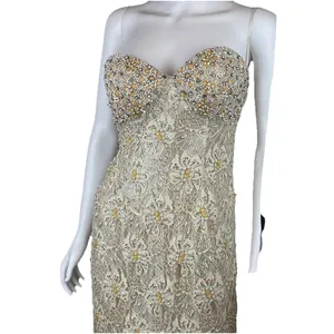 Mac Duggal Couture‎ Beaded Strapless Gown Womens 4 Champagne Lace Mermaid Formal thumbnail 12