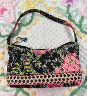 Croft & Barrow Quilted Floral Shoulder‎ Bag Black Pink Green RN73277 Small Purse thumbnail 1