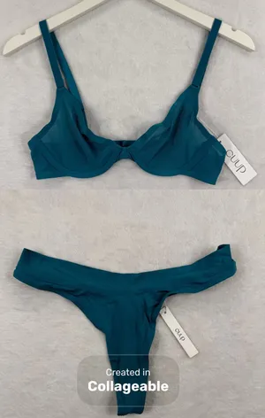 CUUP The Plunge Mesh Bra 32B and Thong Size 3 Set‎ Turquoise Teal NWT thumbnail 1