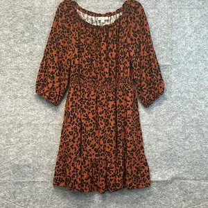 KNOX‎ ROSE Dress Size Large Smocked Elastic Waist Animal Print Rust Large Fall thumbnail 2