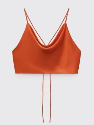 Zara Bright Orange Satin Crop Top thumbnail 1
