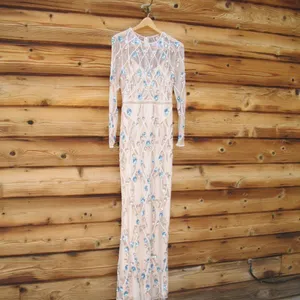 MAC DUGGAL 93772 Cream Floral Embellished Long Sleeve Gown Dress Size 4 thumbnail 6