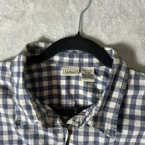 LL Bean Womens XL Blue White‎ Gingham Cotton Button Down Shirt 272187 thumbnail 2