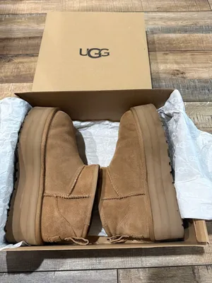 UGG Tan Platform Slip-On Suede Boots thumbnail 1
