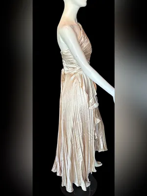 Elegant One Shoulder Pleated Asymmetrical Hemline Champagne 6 NWOT thumbnail 3