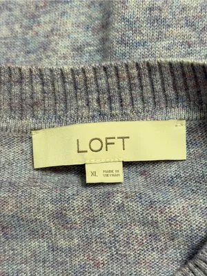 LOFT Pointelle Chevron Sleeve Crewneck Heather Lilac Pullover Wool Blend Sweater thumbnail 3