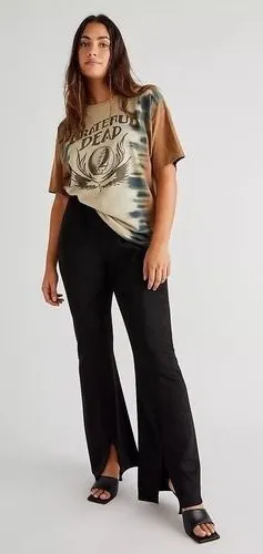 We The Free Women‎ CRVY Real Deal Vegan Pants Black Suede Flare Split Hem 32" thumbnail 1