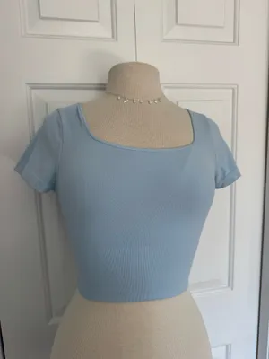 NIKIBIKI Light Blue Crop Seamless Square Neck Top thumbnail 2