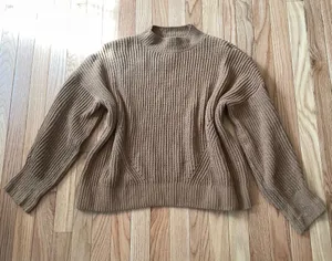 Abercrombie & Fitch Ribbed Mock Neck Knit Sweater Womens Small Brown Cropped thumbnail 1