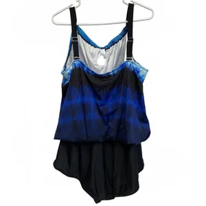 Maxine of Hollywood Blue Gradient High Neck One Piece Swimsuit Plus Size 20W thumbnail 4