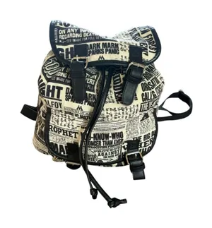 Black & White Newspaper Print Drawstring Backpack thumbnail 1