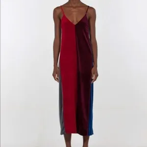 Drifter Dress Velarium Velvet Slip Color Block Strappy maxi Red Maroon Blue thumbnail 3